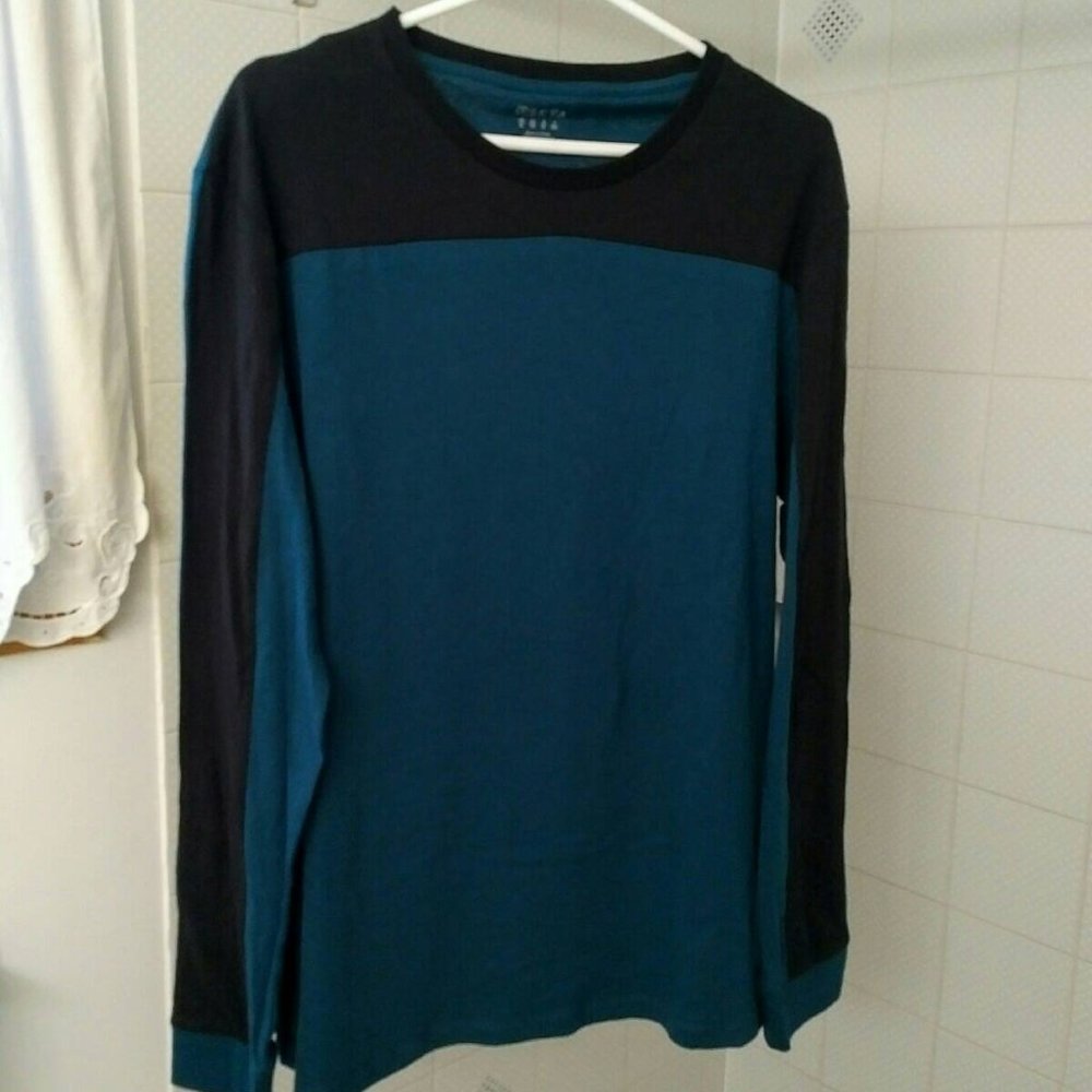 NEW Askya Men's Long-Sleeve Knit Top, Teal & Black, XL